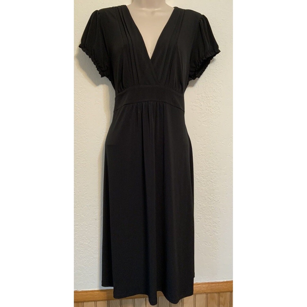 Merona Womens Black V Neck Midi Tie in Back Short Sleeve Dress Size L
